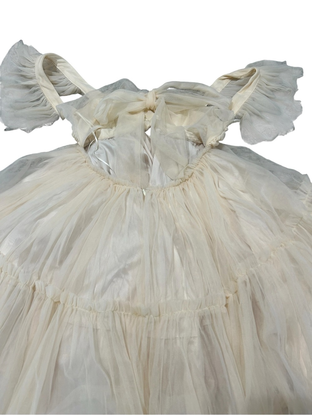 MABLE Mini Dress Mesh Tier Tulle Ruffle in Cream Size M Whimsical Fairycore NWOT - Picture 4 of 11